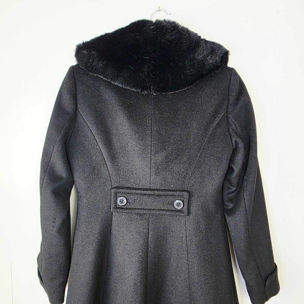 Lauren Ralph Lauren Wool Blend Coat 2P Black Faux Fur Collar Old Money Long - Picture 6 of 12
